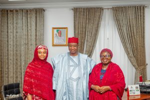 Photo news L-R the Accountant General of kano state Mrs. Jamila Abdullahi, the executive Governor of kano state Eng. Abba Kabir Yusuf represented by his Deputy Aminu Abdussalam Gwarzo and the Accountant General of the Federation Dr. Mrs Oluwatoyin Sakirat Madein FCCA FCA during a courtesy call to the Kano State Government House resently.