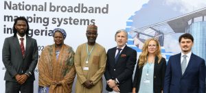L-R: Project Manager, Africa-BroadBand (BB) Maps, International Telecommunication Union (ITU), Dana Jon Kamason; Executive Commissioner, Stakeholder Management, Nigerian Communications Commission (NCC), Rimini Makama; Executive Vice Chairman/Chief Executive Officer, NCC, NCC; Dr. Aminu Maida; Deputy Ambassador, European Union (EU) Delegation to Nigeria, Zissmos Vergas; Head, Green and Digital Economy, EU Delegation to Nigeria, Inga Stefanowicz; and Project Officer, Africa-BB-Maps, ITU, Elind Sulmina, during a three-day National Broadband Mapping System held in Abuja