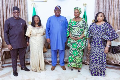 L-R: Deputy Director, Legal and Regulatory Services, Nigerian Communications Commission (NCC) Lawrence Abang; Plateau State Deputy Governor, Josephine Piyo; Executive Governor, Plateau State Caleb Mutfwang; Executive Commissioner Stakeholder Management, NCC, Rimini Makama; Director, Digital Economy, NCC, Helen Obi during the Commission’s courtesy visit on the Plateau State Governor in Jos, Plateau State.