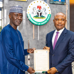 L-R: Executive Vice Chairman of the Nigerian Communications Commission, NCC, Dr Aminu Maida; His Excellency, Executive Governor of Enugu State, Dr. Peter Mbah at the NCC’s official handover ceremony of the Digital Industrial Park (DIP) and Digital Bridge Institute (DBI) to the Enugu State Government at the Government House in Enugu